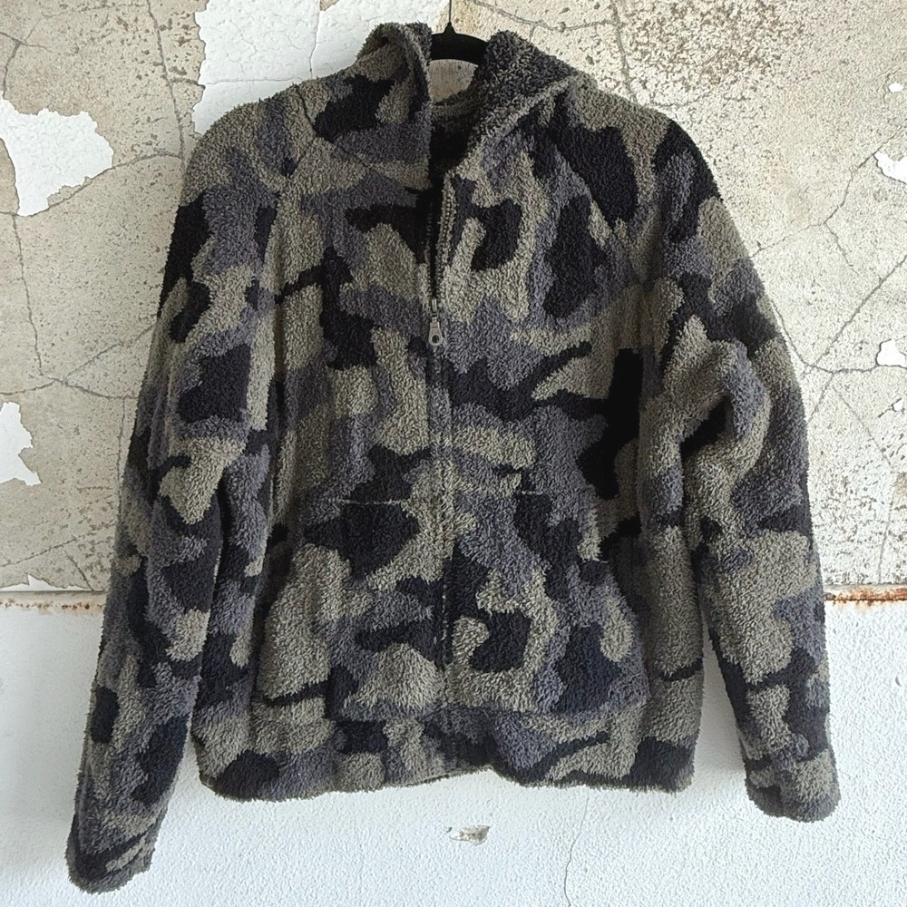 Barefoot Dreams‎ Cozychic Black Camo Full Zip Hoodie Womens S Cozy Lounge Jacket
